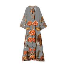 Load image into Gallery viewer, Silk Dress Grey with large Ostrich Boa Feathers