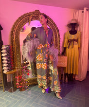 Load image into Gallery viewer, Silk Dress Grey with large Ostrich Boa Feathers
