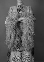 Load image into Gallery viewer, Silk Dress Grey with large Ostrich Boa Feathers
